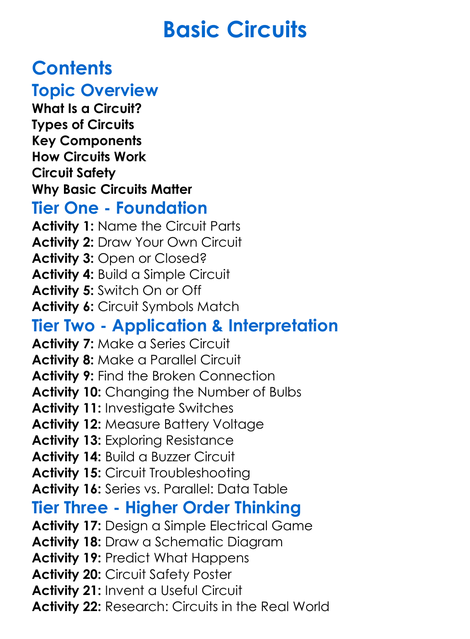 Basic Circuits Worksheet Activity Booklet
