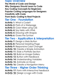 Basic Coding For Designers Worksheet Activity Booklet