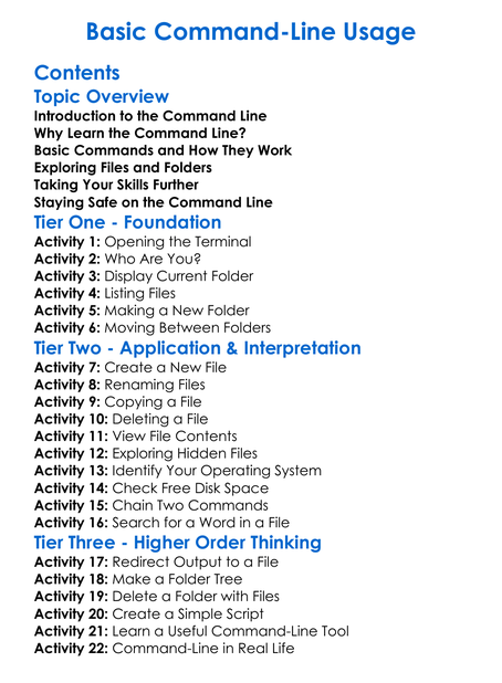 Basic Command-Line Usage Worksheet Activity Booklet