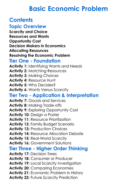 Basic Economic Problem Worksheet Activity Booklet
