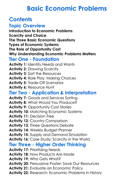 Basic Economic Problems Worksheet Activity Booklet