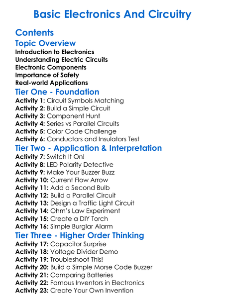 Basic Electronics And Circuitry Worksheet Activity Booklet