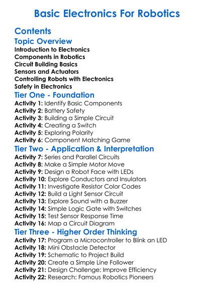 Basic Electronics For Robotics Worksheet Activity Booklet