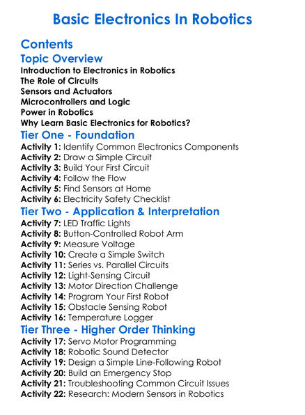 Basic Electronics In Robotics Worksheet Activity Booklet