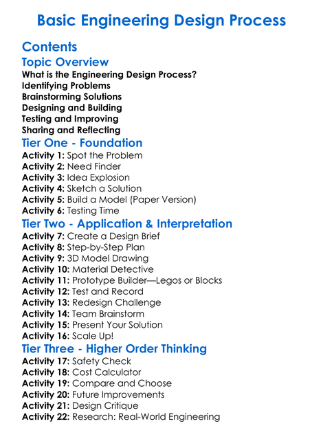 Basic Engineering Design Process Worksheet Activity Booklet