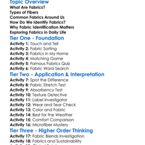 Basic Fabric Identification Worksheet Activity Booklet