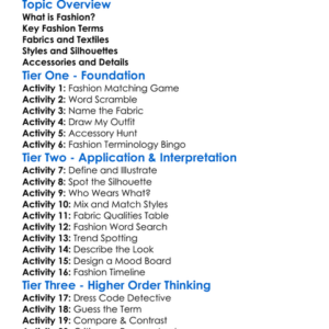 Basic Fashion Terminology Worksheet Activity Booklet