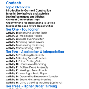 Basic Garment Construction And Sewing Skills Worksheet Activity Booklet