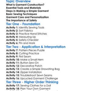 Basic Garment Construction Worksheet Activity Booklet