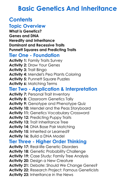 Basic Genetics And Inheritance Worksheet Activity Booklet