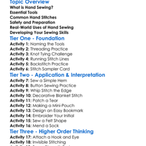 Basic Hand Sewing Techniques Worksheet Activity Booklet