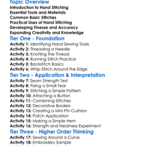 Basic Hand Stitching Techniques Worksheet Activity Booklet