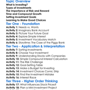 Basic Investing Concepts Worksheet Activity Booklet