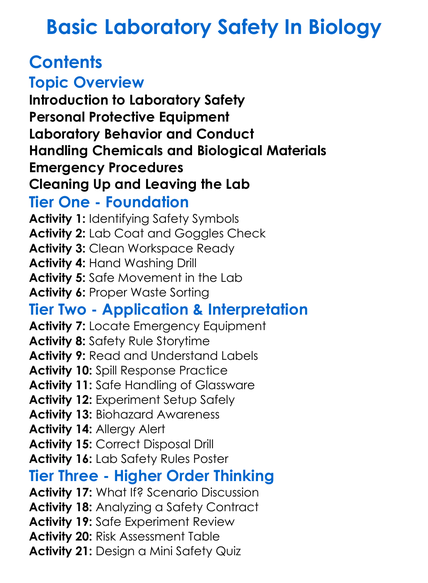 Basic Laboratory Safety In Biology Worksheet Activity Booklet