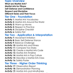 Basic Martial Arts Worksheet Activity Booklet