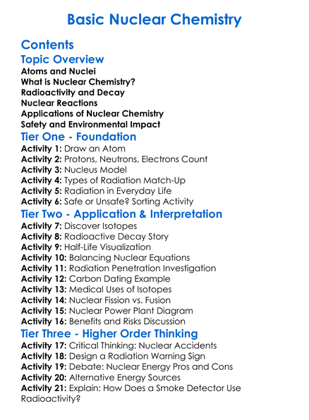 Basic Nuclear Chemistry Worksheet Activity Booklet