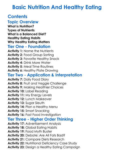 Basic Nutrition And Healthy Eating Worksheet Activity Booklet