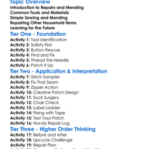 Basic Repairs And Mending Worksheet Activity Booklet