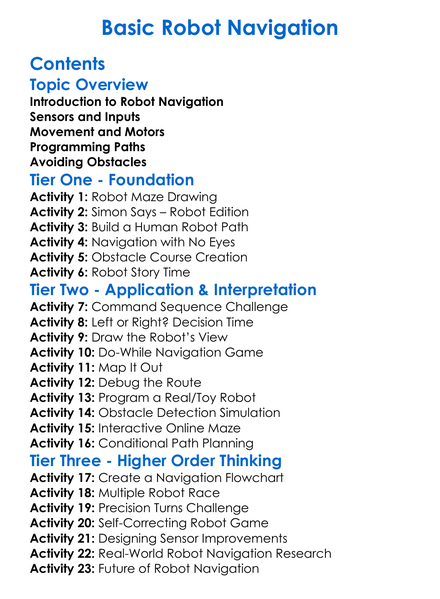 Basic Robot Navigation Worksheet Activity Booklet