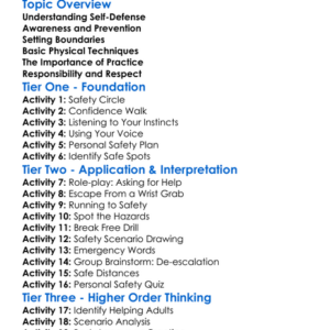 Basic Self-Defense Worksheet Activity Booklet