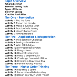 Basic Sewing Skills Worksheet Activity Booklet
