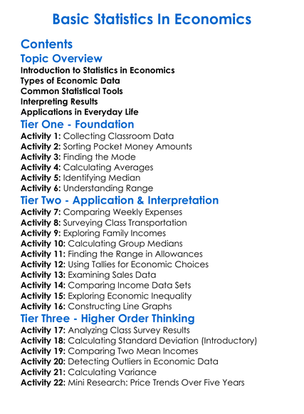 Basic Statistics In Economics Worksheet Activity Booklet