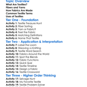 Basic Textile Terminology Worksheet Activity Booklet