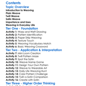 Basic Weaving Patterns Plain Twill Satin Worksheet Activity Booklet
