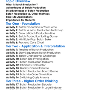 Batch Production Worksheet Activity Booklet