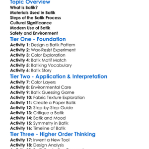 Batik Technique Worksheet Activity Booklet