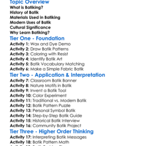 Batiking Worksheet Activity Booklet