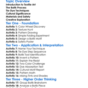 Batiks And Tie-Dye Methods Worksheet Activity Booklet