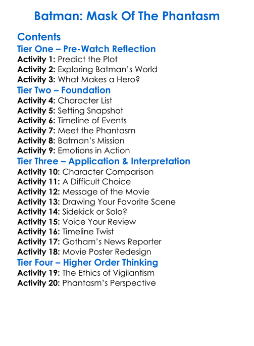 Batman Mask Of The Phantasm Worksheet Activity Booklet