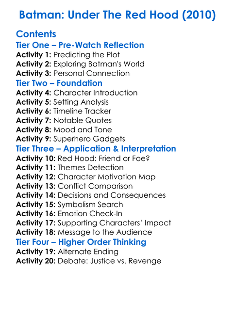 Batman Under The Red Hood 2010 Worksheet Activity Booklet