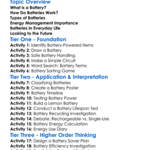 Batteries And Energy Management Worksheet Activity Booklet