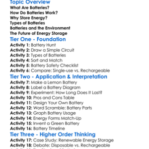 Batteries And Energy Storage Worksheet Activity Booklet