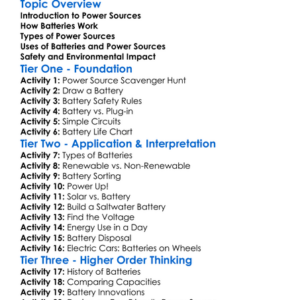 Battery And Power Sources Worksheet Activity Booklet