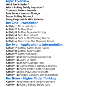 Battery Safety Worksheet Activity Booklet