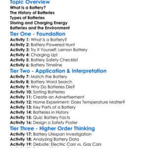 Battery Technology And Storage Worksheet Activity Booklet