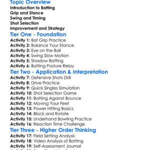 Batting Techniques Worksheet Activity Booklet