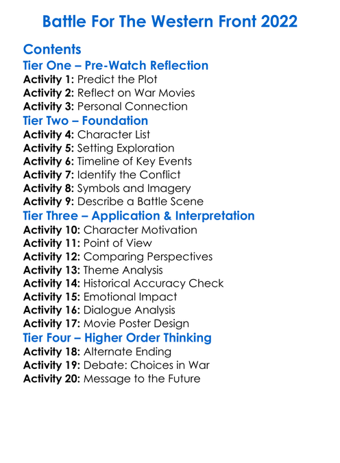 Battle For The Western Front 2022 Worksheet Activity Booklet