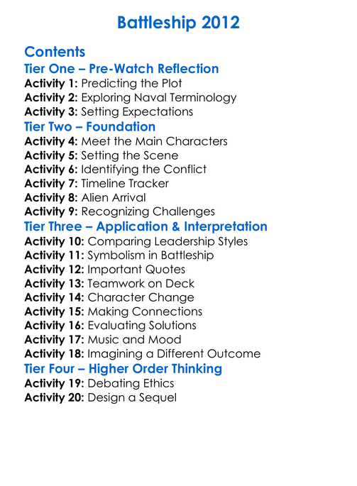 Battleship 2012 Worksheet Activity Booklet