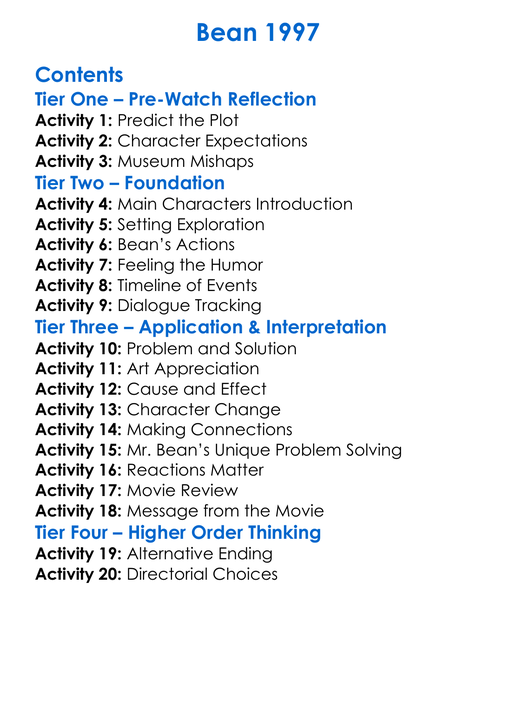 Bean 1997 Worksheet Activity Booklet