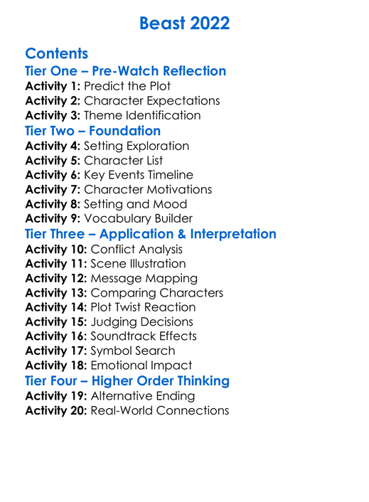 Beast 2022 Worksheet Activity Booklet