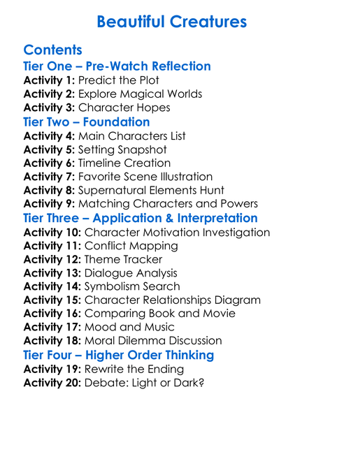 Beautiful Creatures Worksheet Activity Booklet