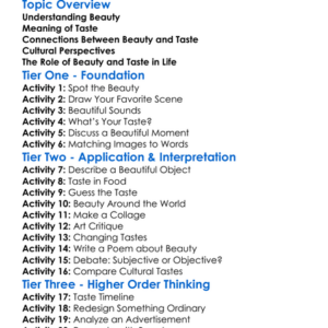 Beauty And Taste Worksheet Activity Booklet