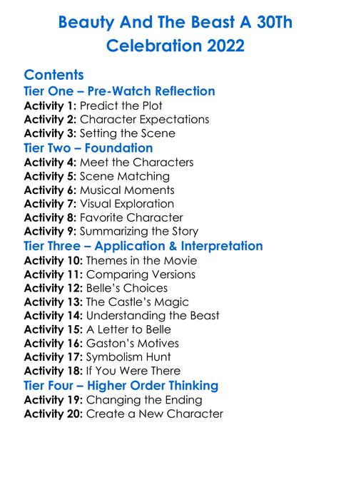 Beauty And The Beast A 30Th Celebration 2022 Worksheet Activity Booklet