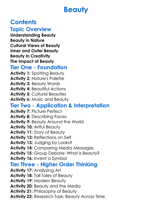 Beauty Worksheet Activity Booklet