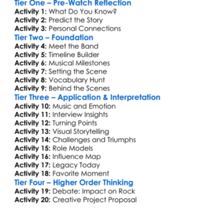 Becoming Led Zeppelin 2025 Worksheet Activity Booklet
