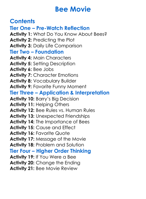 Bee Movie Worksheet Activity Booklet